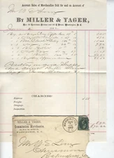 1882 POSTAL COVER, BILLHEAD, MILLER & YAGER COVER WASHINGTON DC 2 PCS