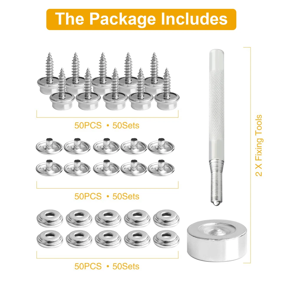 152Pcs Snap Fastener Boat Canvas Marine Screw Press Stud Cover Button Tool Kit - Image 4 of 4