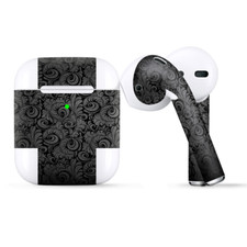 Skins Wraps compatible for Apple Airpods Black Floral