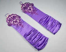 Bridal Prom Costume Adult Satin Fingerless Gloves Purple Elbow Length Party New