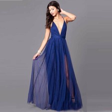Custom Made To Order Tulle Deep V-Neck Bare-Back Evening Gown plus 1x-10x Y859