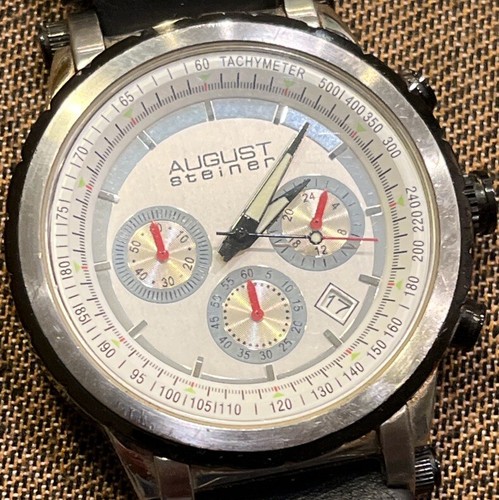 August Steiner Mens Chronograph Watch Model AS8014BK With New Battery READ!! - Picture 2 of 13