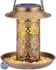 SWEETFULL Solar Bird Feeder for Outdoors Hanging, Metal Wild Bird Feeder for