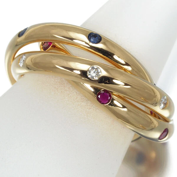 Auth Cartier Ring Ruby Sapphire Diamond Trinity EU50 18K 750