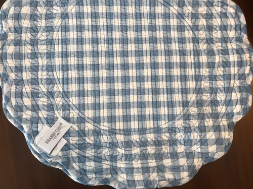 NEW Shabby Chic Set Of 4 Scalloped Edged Blue Quilted Placemats Spring HOLIDAY - Picture 2 of 3