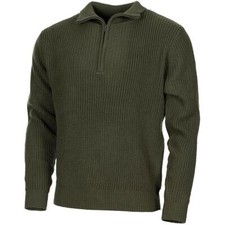 MFH Brand Sweater Troyer style quarter zip jumper rib knit olive pullover black 