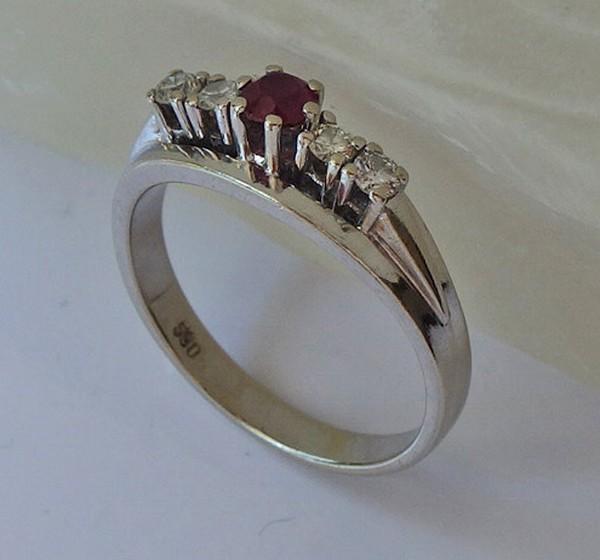 Brilliant ring ring with ruby diamond in 14kt 585… - image 8
