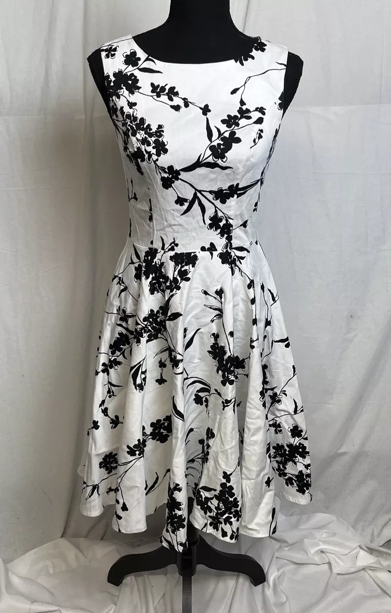 GRACE KARIN Sleeveless Vintage Floral Tea Dress - White w/ Black Size S