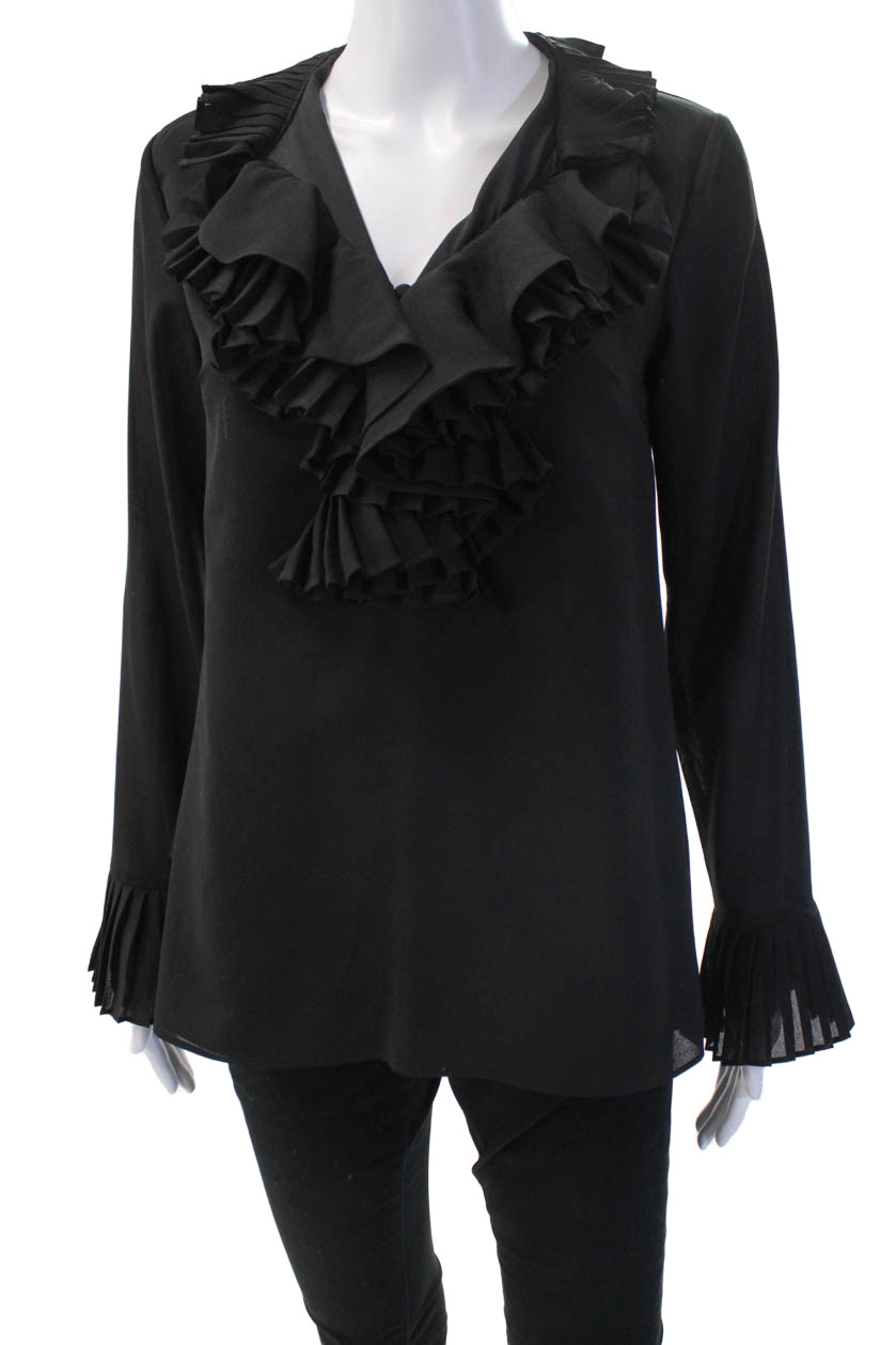 C/MEO Collective Women Tunic Blouse Black V-Neck Long Sleeve Polyester Size XSFree Shipping in US $100+ Orders | $6.95 Orders Below