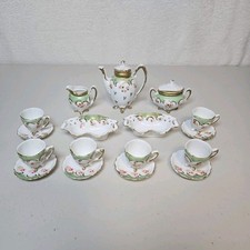 Antique 1900s Children's Porcelain Complete 19 Piece Footed Tea Set Hand Painted