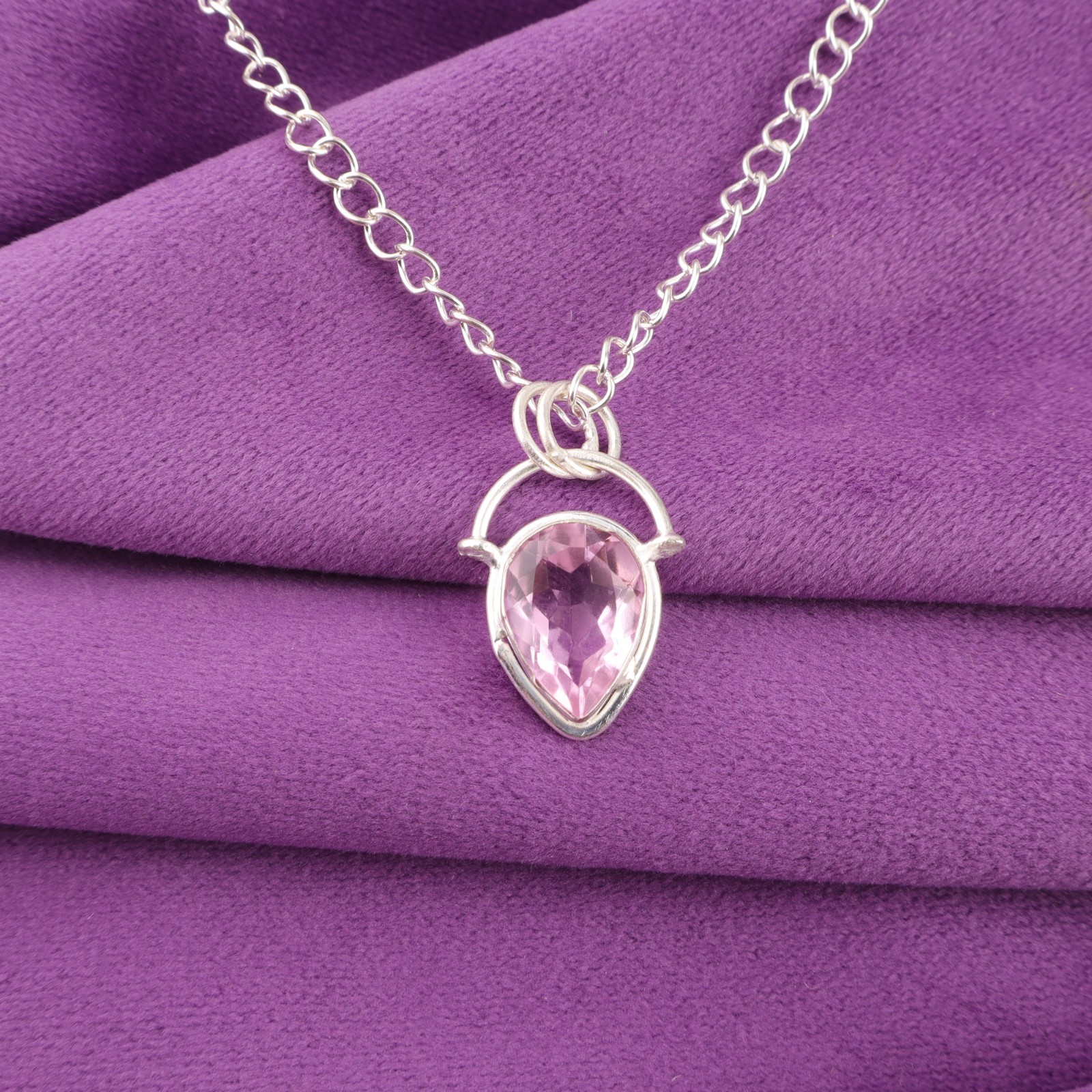 925 Sterling Silver Faceted Natural Morganite Anniversary Wedding Boho Pendant