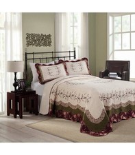 Queen Brooke Bedspread Ivory - Modern Heirloom: Floral Pattern, Machine