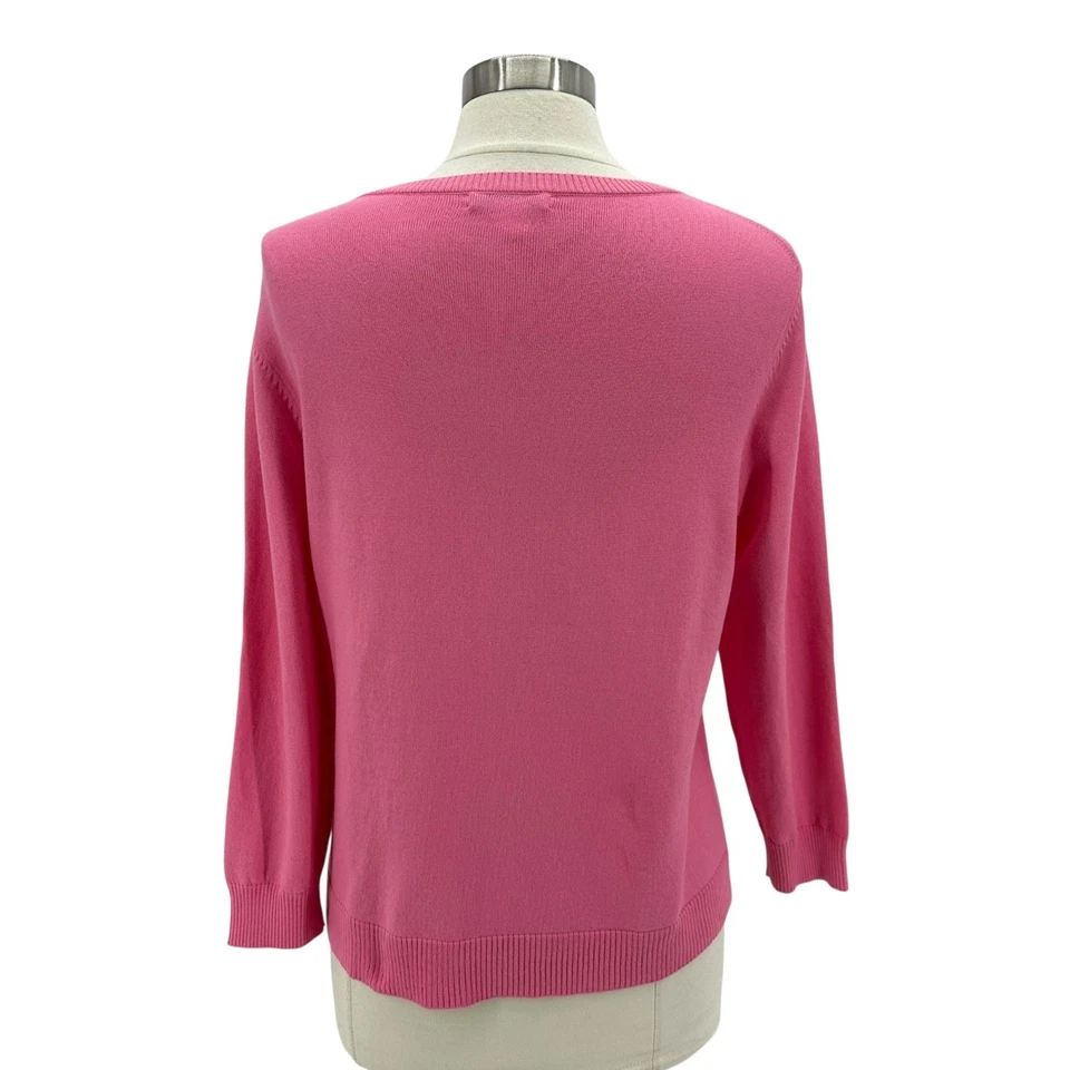 Cárdigan grande Garnet Hill para mujer floral rosa bordado botón suéter casa de campo Foto 4 de 4