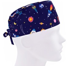 Scrub caps for men, scrub hats, surgical hat, nurse cap, space rocket blue