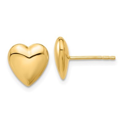 14 Karat Gelbgold poliert gepufftes Herz Ohrstecker 1,12 g L-9,9 mm