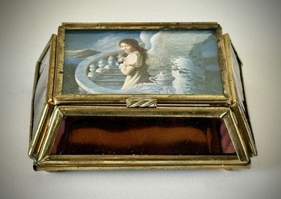 Vintage Stained Glass Angel Trinket Box Brass Art By Edward Tadiello Viva Mexico