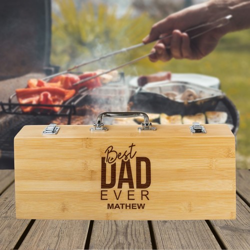 Scatola Set BBQ Personalizzata per Uomo, Strumenti Barbecue Cucina Esterno Incisi Personalizzati - Foto 4 di 12