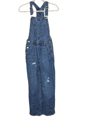 GAP Girls Denim Overalls XXL Distressed Loose Fit Jumpsuit Casual Straight Leg