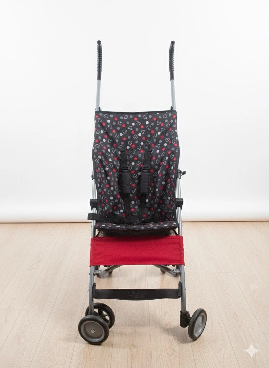 Black Red Floral Umbrella Stroller Folding Basket Five-Point Harness