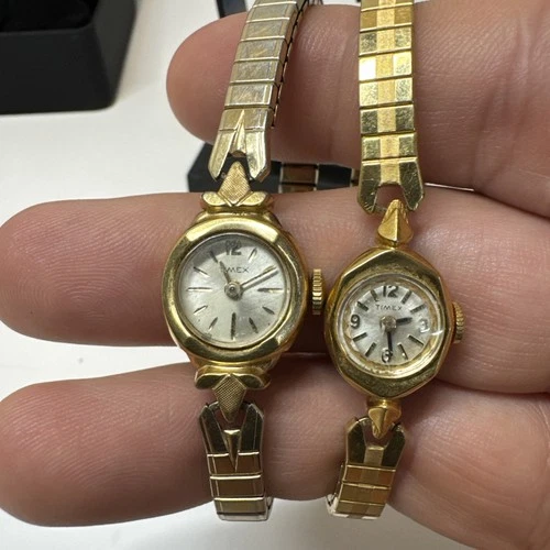 Vintage Timex Women Dress Gold Tone 17mm Mechanical Wind Analog Watches