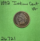 1892 Indian Head Cent / Penny 1c Vg Very Good
