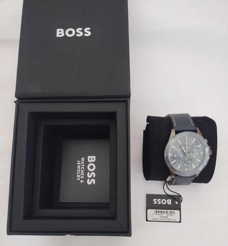 Hugo Boss Mens Chronograph Watch HB1514056 Navy Blue Dial Genuine Leather Strap