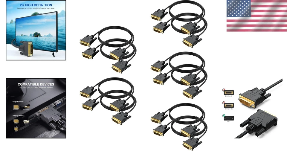 DVI-D 24+1 Dual Link Cable 3FT - Gold-Plated High-Speed Transmission 10-Pack - Image 2 of 4