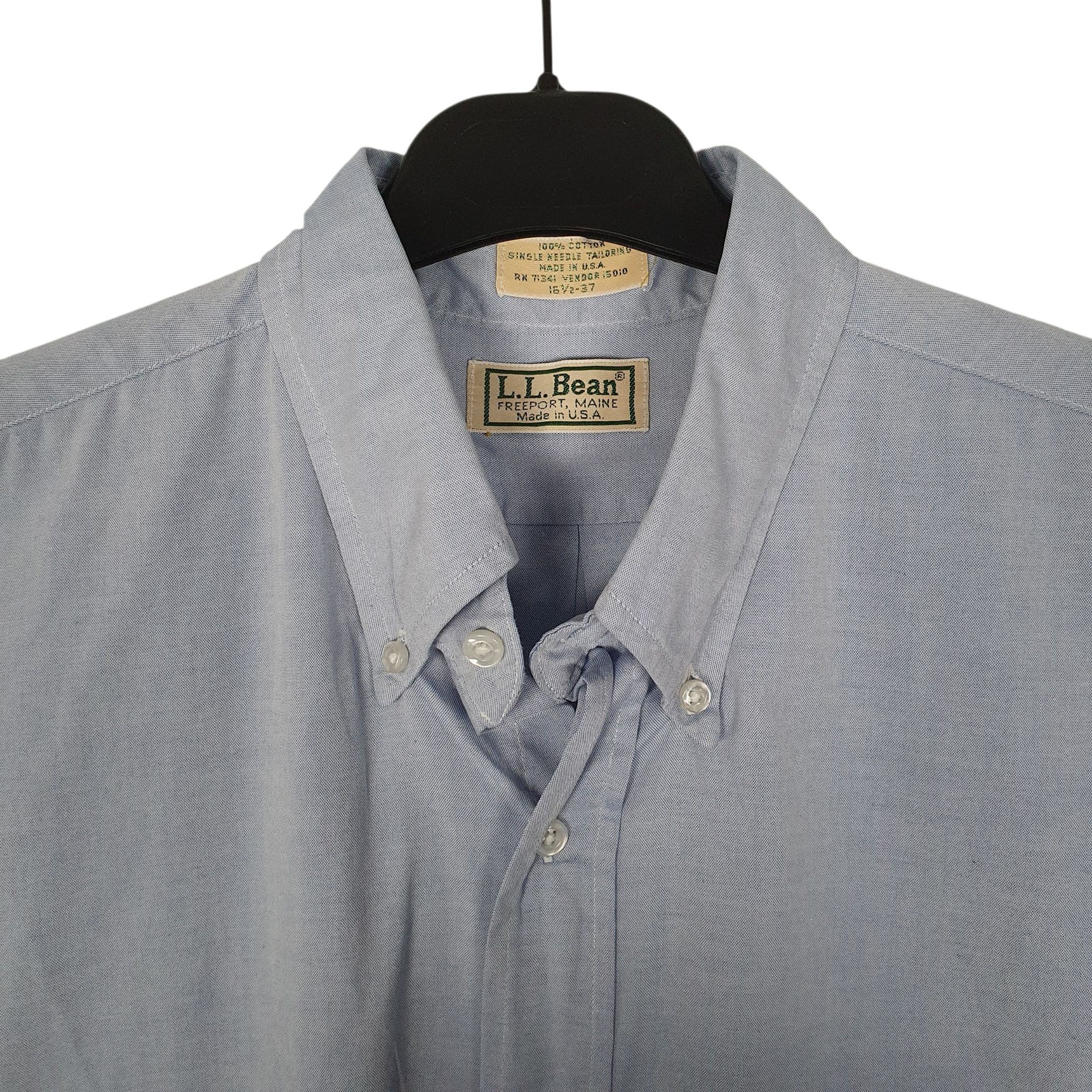 L.L.BEAN Blue Shirt Vintage 90s Made In USA Long Sleeve Cotton Mens L