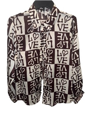 Rabbit Rose Long Sleeve Cream Brown Love Shirt Size Large