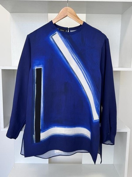 Women Akris Shirt Navy Silk 38 / M / 46