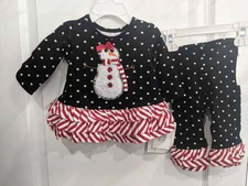 Bonnie Jean Baby Girls Christmas Holiday Snowman Black Legging Set