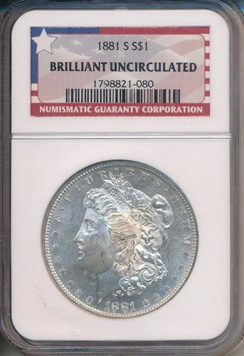 1881-S MORGAN SILVER DOLLAR **NGC CERTIFIED BRILLIANT UNCIRCULATED** FREE SHIP!!