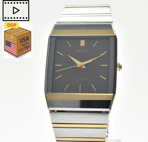 Vintage 1986 [Exc+5] SEIKO Dolce 9531-5060 Black Gold Men's Quartz Watch JAPAN