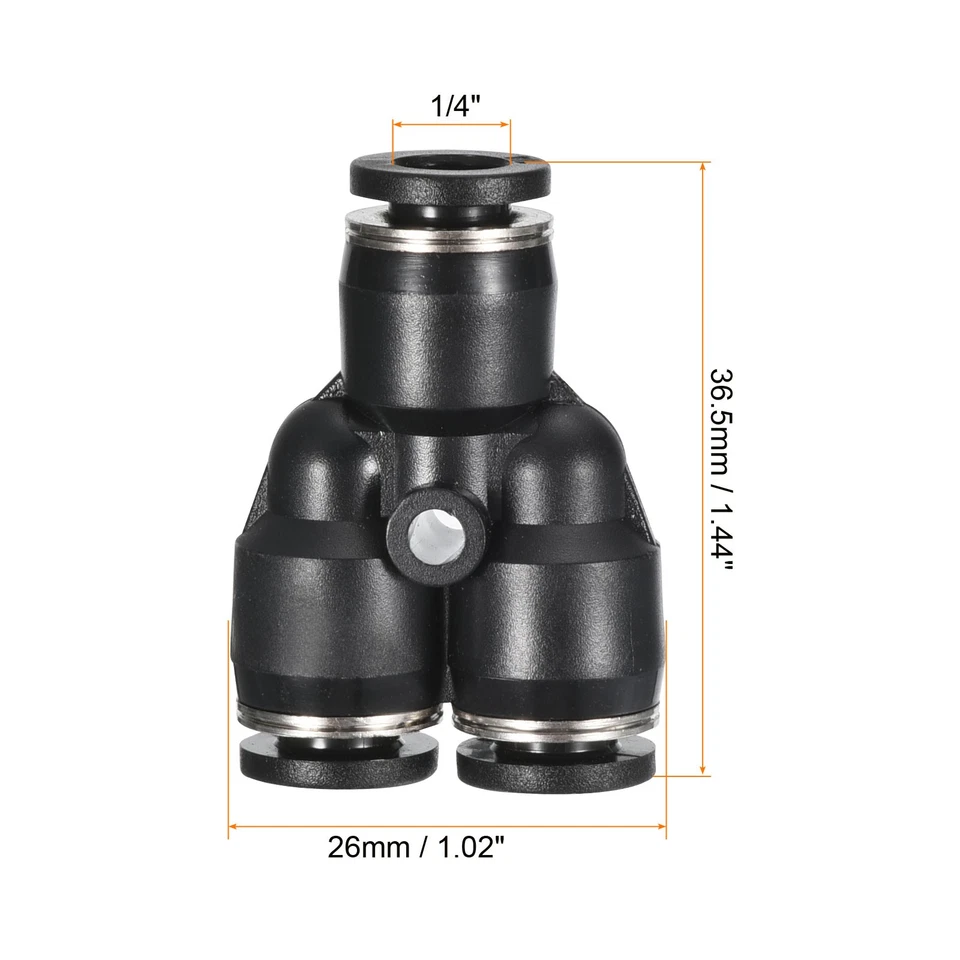 10Pcs Y Shape 1/4" Push to Connect Pneumatic Air Line Fitting Black - Imagem 2 de 4