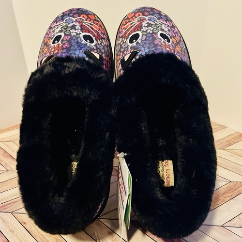 BOBS Skechers Too Cozy Meow Cat Women’s 5 Floral Slippers Fur Embroidered Vegan - Picture 4 of 10