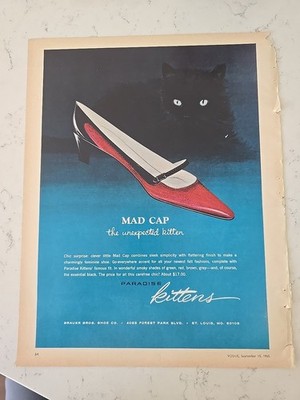 1966 Womens Paradise Kittens Kitten-ettes Red Shoes  Black Cat Vintage  ad