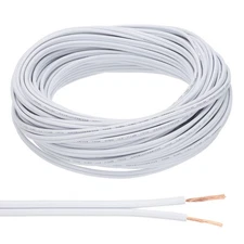 65Ft 18/2 PVC Covered Wire, SPT-1 UL Listed Copper Electronic Wire, White