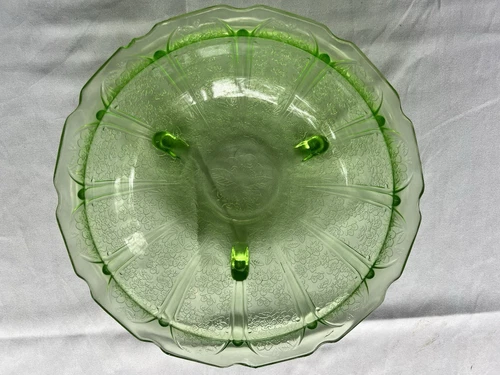 Green Depression Glass Bowl-Cherry Blossom Pattern By Jeannette Glass