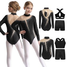 Kids Girls Set 3Pcs Dancewear Sports Outfit Gymnastics Activewear Leotard Dance