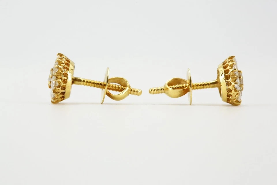 1,28 ct. Diamant Ohrstecker Gold 750 antik Altschliff J P1 Gelbgold 18K || 2,69g - Bild 3 von 4