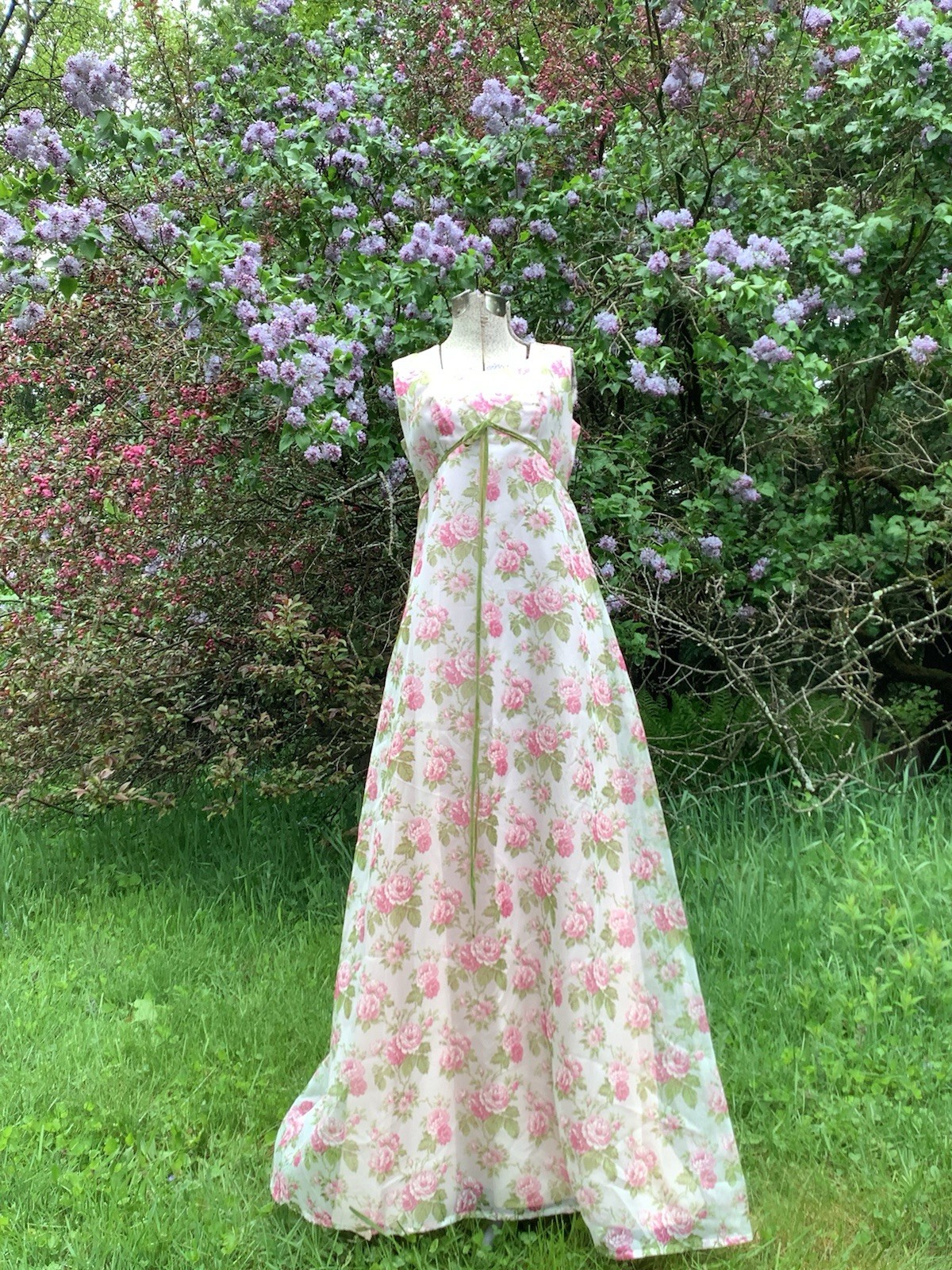 Vintage 1960’s Pink Rose Floral Dress Gown w Bolero Jacket 36-32-40