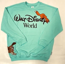 BNWT  Walt Disney World Fox & The Hound Pullover Top Sz Large Green Tod & Copper