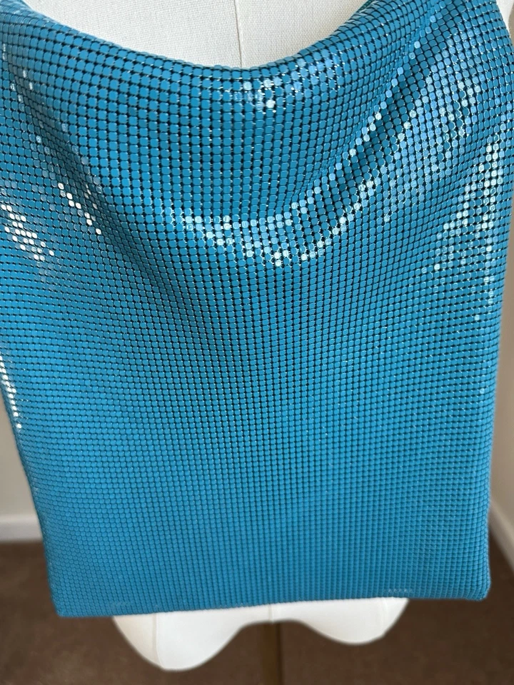 Bolso de malla metálica turquesa Whiting & Davis RARO con correa de cadena de acrílico transparente Foto 4 de 4