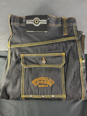 Vintage Brooklyn Xpress Jeans Baggy Colorful Stitch Skater Mens 36x32 Black