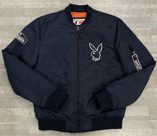 NWOT PlayBoy Men's Navy Blue Bomber Zip-Up Jacket Size: Medium video thumbnail