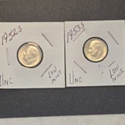 Lot of 2 Roosevelt silver dimes.1952s 1953s.Unc/low mint