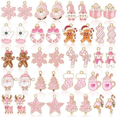 MARFOREVER 40 Pcs/20 Pairs Christmas Charms for Jewelry Making, Pink Christma...