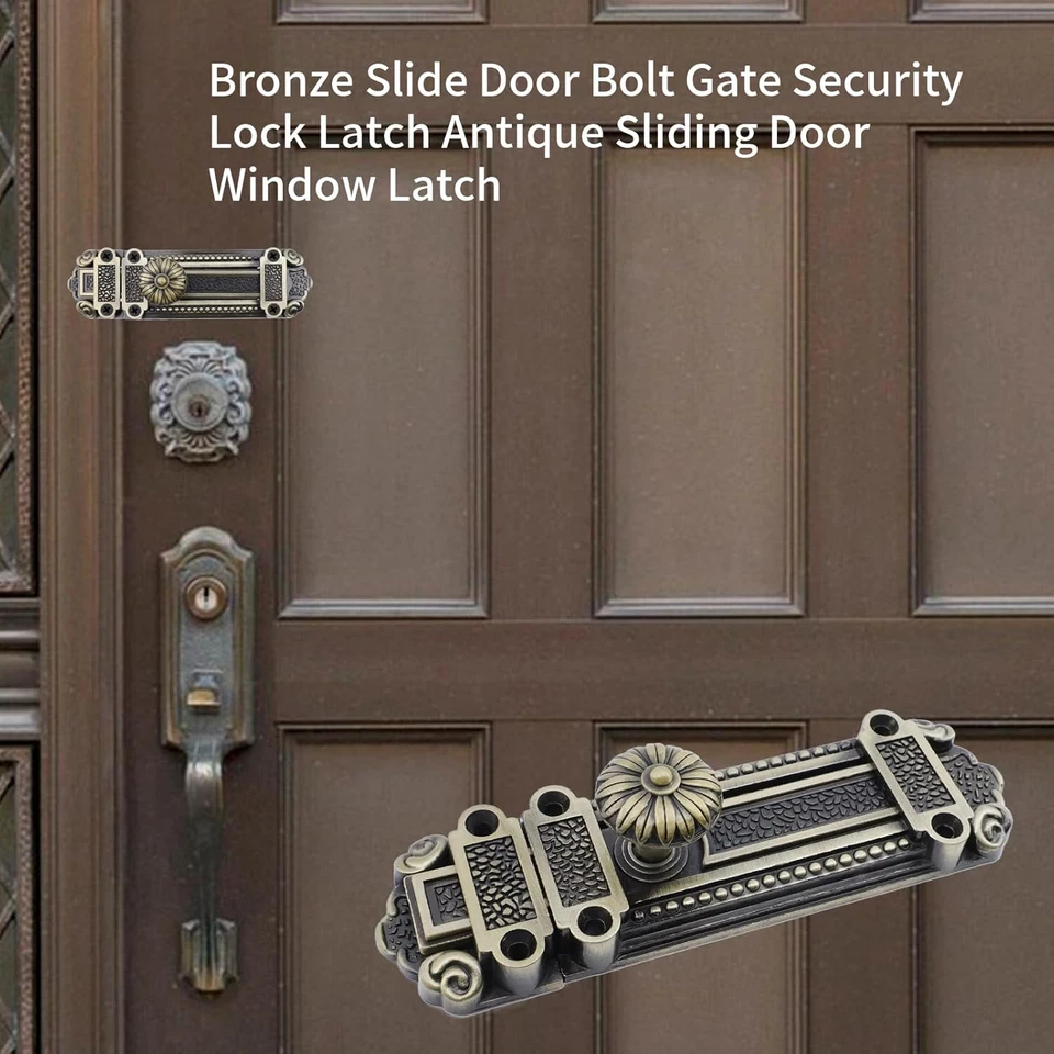 Cerradura de seguridad de puerta corredera de bronce con perno de puerta corredera antigua Foto 4 de 4