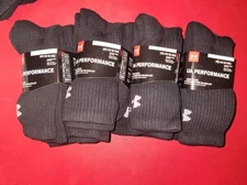 Under Armour Performance 16 Pairs Crew Socks Med Black Mens 4 To 8.5 W 7 To 10.5