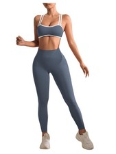 Women's Seamless Workout Set Cross Back Sports Bra High Waist Leggings 2 Piec...
